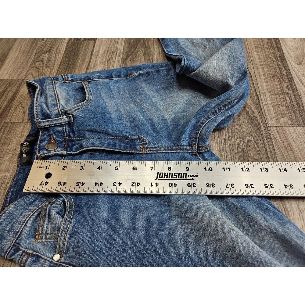 Black Label Juniors Size 1 Fringe Hem Whiskered Cropped Denim Blue Jeans - Picture 13 of 14